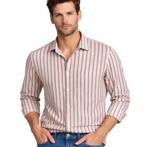 Shuttle Notes Japanese Textile NEW Men's Cream Tan Striped Button Up Shirt XL